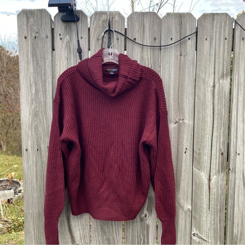 Dark Academia Ambiance Apparel Sweater Medium Burgundy Cowl Neck Ribbed Knit